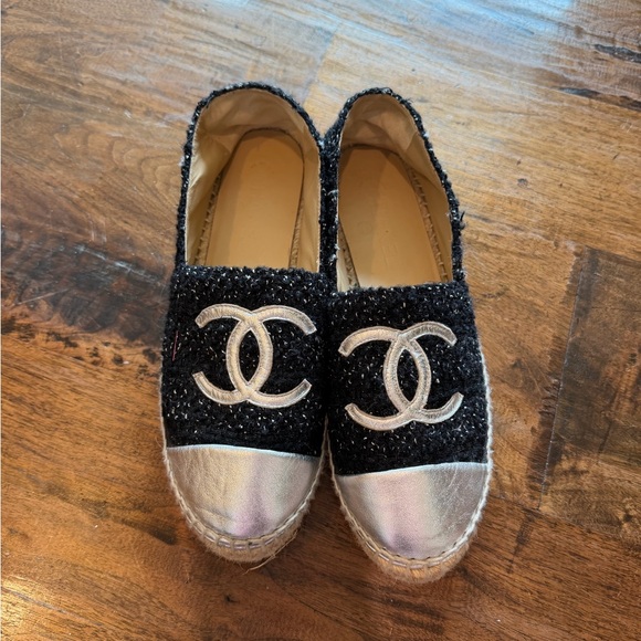CHANEL Black and Silver Espadrilles - Picture 1 of 3